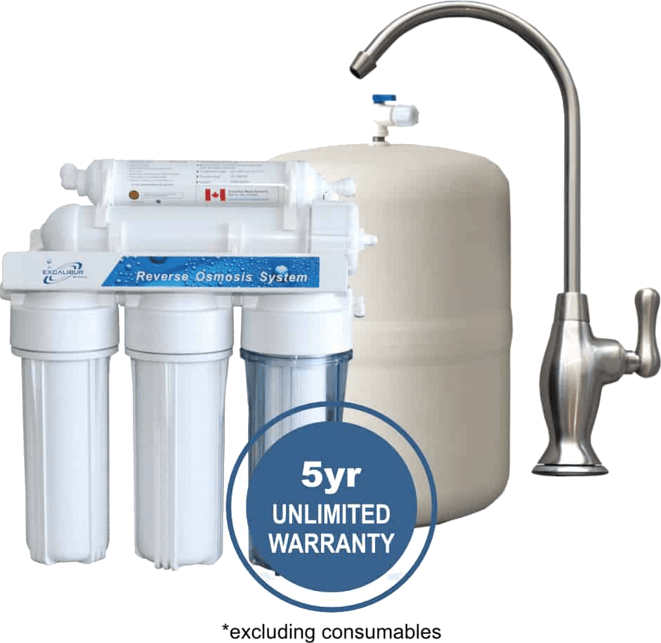 Excalibur 5-stage reverse osmosis system with holding tank and dedicated chrome faucet
